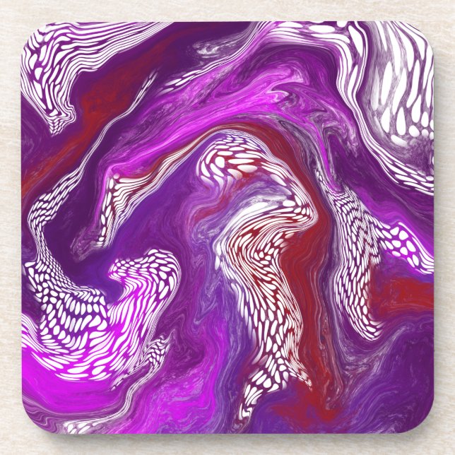 Purple Red Seirls Marble Fluid Art Coaster (Front)