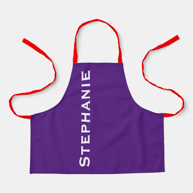 Purple, Red Straps, Jumbo Name,  Apron (Front)