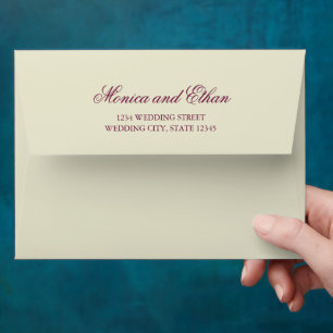 Purple red stylish font elegant wedding envelope