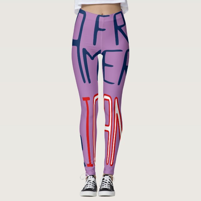 Purple Red White Blue Black Woman African America Leggings (Front)