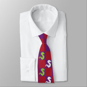 Purple & Red Wine Colours Checks Pattern & Dragon Tie