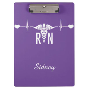 Purple Registered Nurse (RN) Caduceus Symbol Clipboard