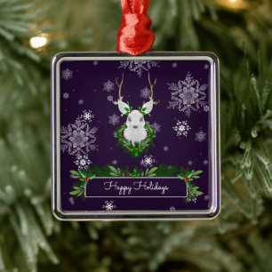 Purple Reindeer Ceramic Ornament
