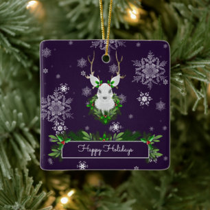 Purple Reindeer Ceramic Ornament