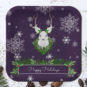 Purple Reindeer Paper Plate