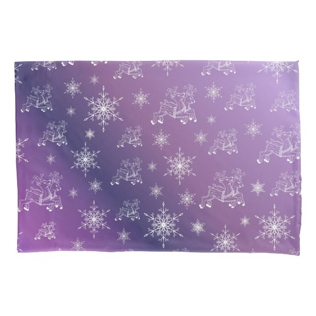 purple,reindeer, star, stars, snowflake, christmas pillowcase (Front)