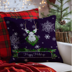 Purple Reindeer Throw Pillow