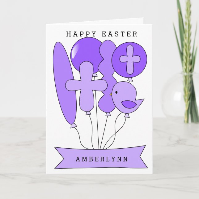 Purple Religious Happy Easter Holiday Card (Front)