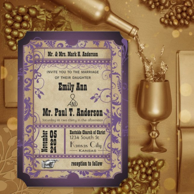 Purple Renaissance Mediaeval Ticket Wedding Invitation (Creator Uploaded)