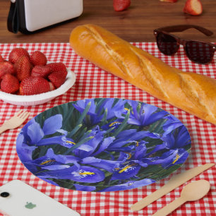 Purple Reticulated Irises Floral Paper Plate