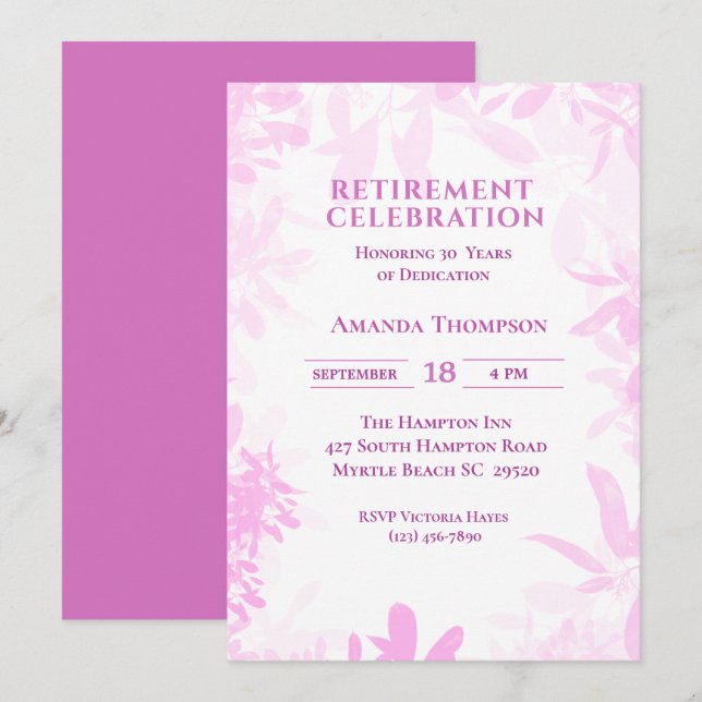 Purple Retirement Party Celebration   Invitation (Front/Back)