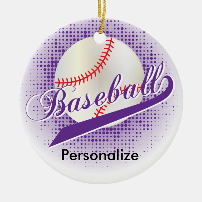 Purple Retro Baseball Style Ceramic Tree Decoration (Front)
