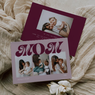 Purple Retro Bold Mom 4 Photo Collage Mother's Day Card