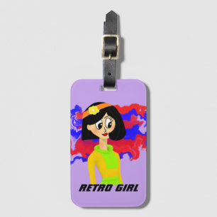 Purple Retro Cartoon Girl Luggage Tag