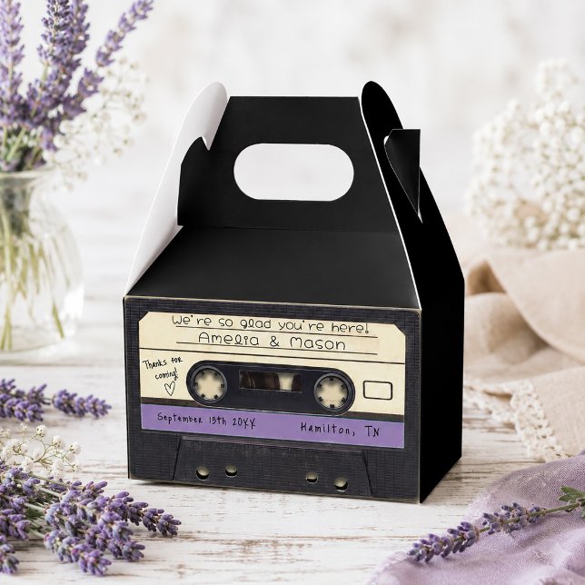 Purple Retro Cassette Tape Wedding Favour Box (Purple Retro Cassette Tape Wedding Favor Boxes)