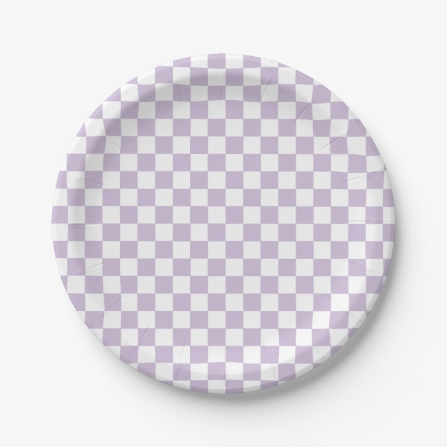 purple Retro Chequered birthday Paper Plates (Front)