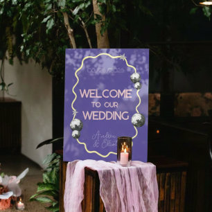 Purple Retro Disco Acrylic Wedding Welcome Sign