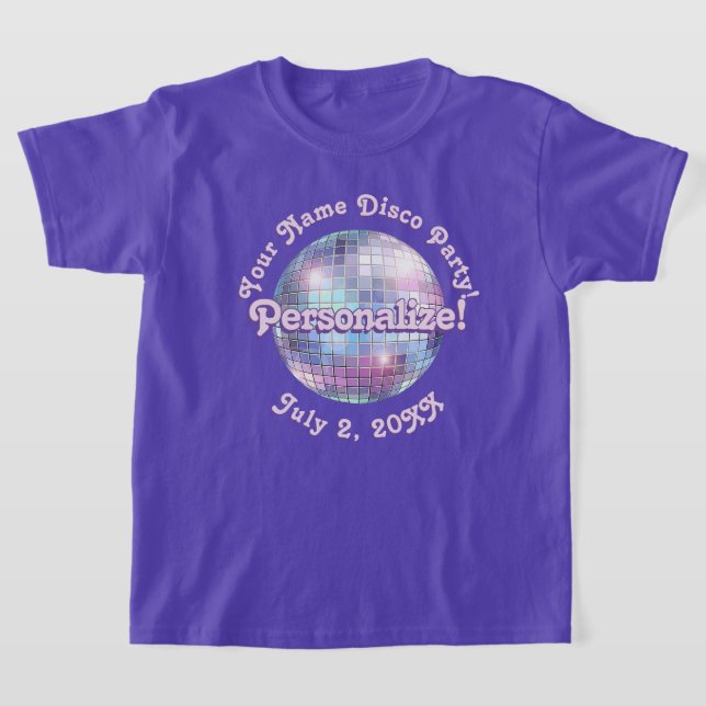 Purple Retro Disco Ball PERSONALIZED T-Shirt (Laydown)
