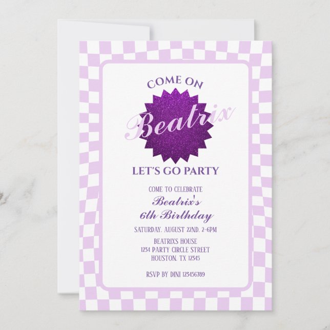 Purple Retro Doll Birthday Invitation (Front)