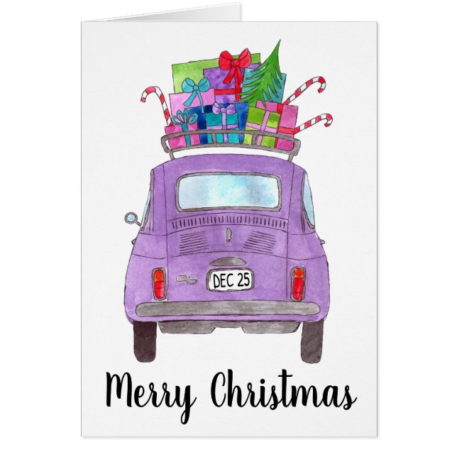 Purple Retro Fiat 500  with Christmas Gifts (Front)