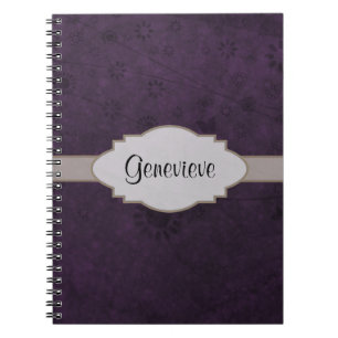 Purple Retro Floral Abstract Nameplate Spiral Notebook