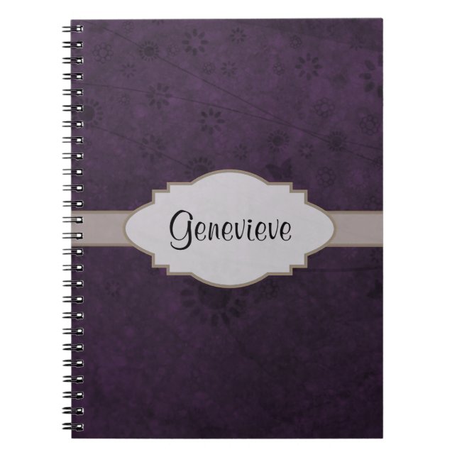 Purple Retro Floral Abstract Nameplate Spiral Notebook (Front)