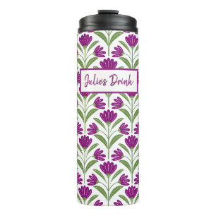 Purple Retro Floral Travel Mug Vintage Botanical