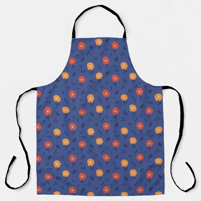 Purple Retro Flower Art Pattern Aesthetic Flower Apron (Front)