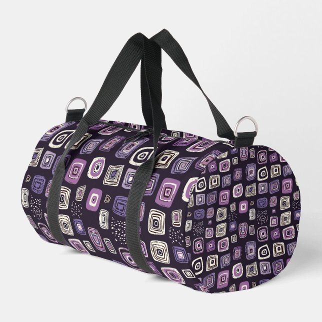 Purple Retro Geometric Pattern Duffle Bag (Left Corner)