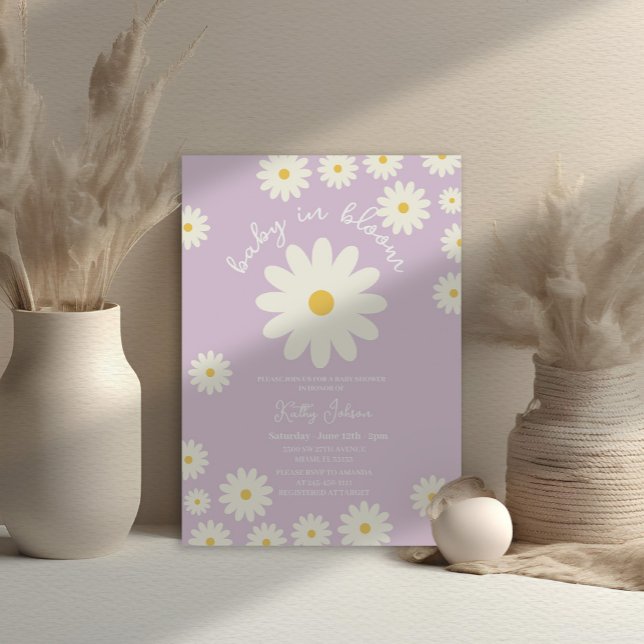Purple Retro Groovy Lavender Baby in Bloom Shower  Invitation (Creator Uploaded)
