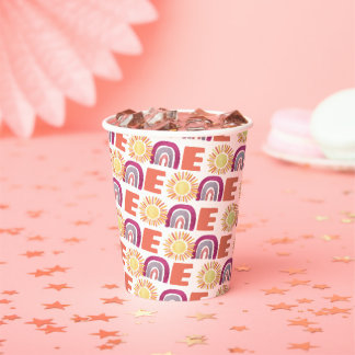 Purple Retro ONE First Birthday Party Paper Cups