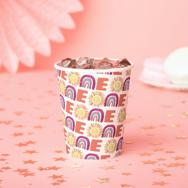 Purple Retro ONE First Birthday Party Paper Cups (Insitu)