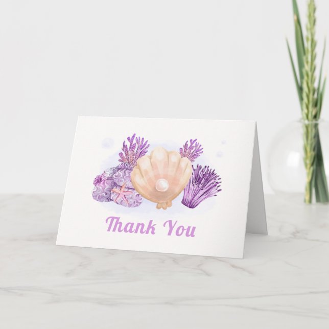 Purple Retro Pearl Seashell Baby Shower   Thank You Card (Front)
