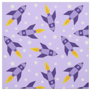 Purple Retro Rocket Fabric