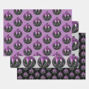 Purple Retro Style Christmas Art Wrapping Paper
