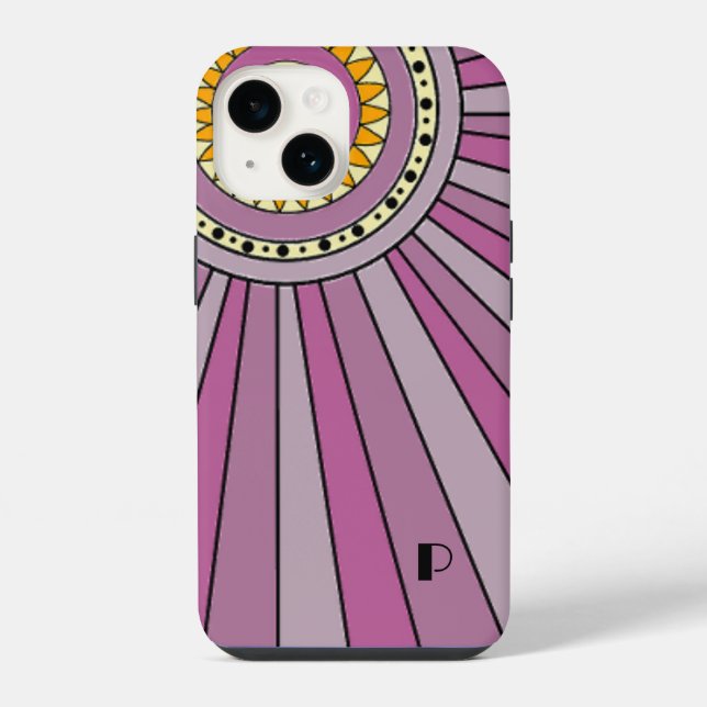 Purple Retro sun rays Custom monogram letter iPhone Case (Back)