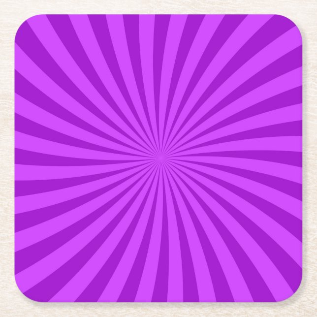 Purple Retro Sunburst Background Square Paper Coaster (Front)