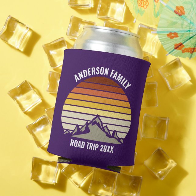 Purple Retro Sunset Mountain Custom Can Cooler (In Situ Summer)
