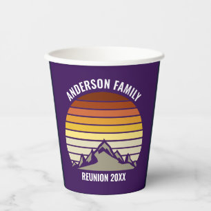 Purple Retro Sunset Mountain Custom Party Paper Cups