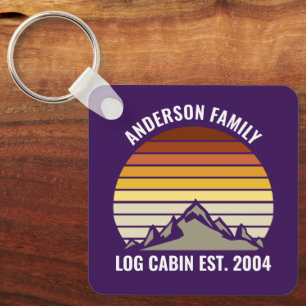 Purple Retro Sunset Mountain Personalised Key Ring