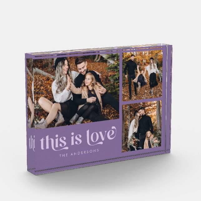 Purple Retro This is Love Collage Photo Block (Left)