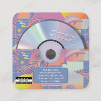 Purple Retro Vaporwave Music Producer CD DJ  Square Business Card