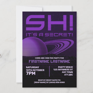 Purple Retrowave Surprise Birthday Party Invite