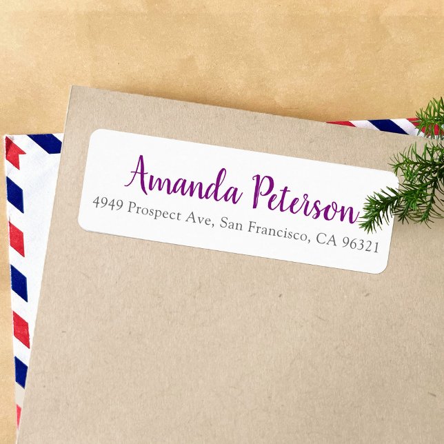 Purple Return Address Label with Modern Script (Creator Uploaded)