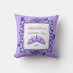 Purple Rhinestone Tiara, Butterflies, Personalised Cushion