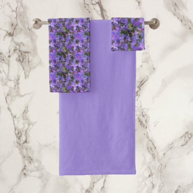 Purple Rhododendron Flowers Floral Pattern Bath Towel Set (In Situ)