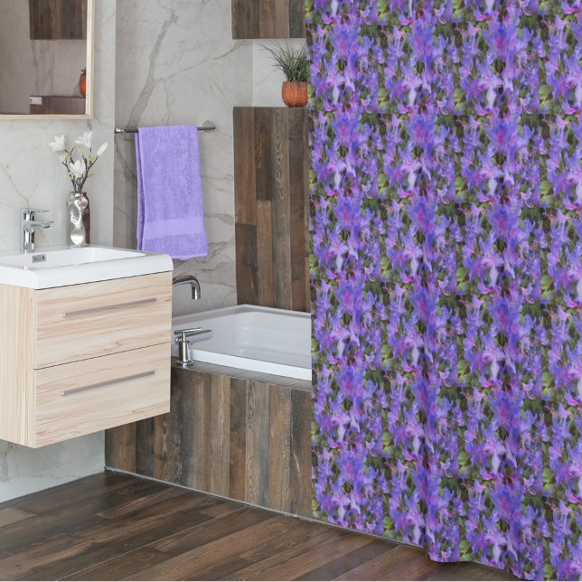 Purple Rhododendron Flowers Floral Pattern Shower Curtain (In Situ Bathroom)