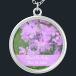 Purple Rhododendrons Flower Necklace<br><div class="desc">These are Purple Rhododendrons. Makes a great gift for a loved one. Names and Date can be changed to your own. Just enter them in the text boxes to the right.</div>