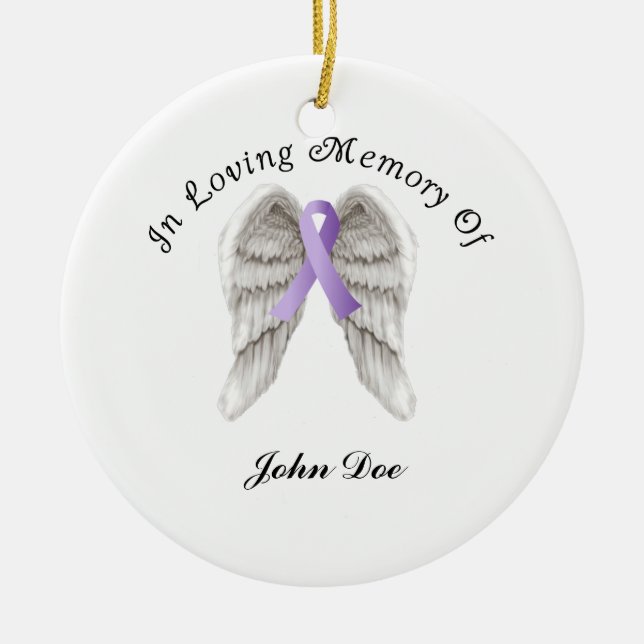 Purple Ribbon All Cancer In Memory Ceramic Tree Decoration (Front)