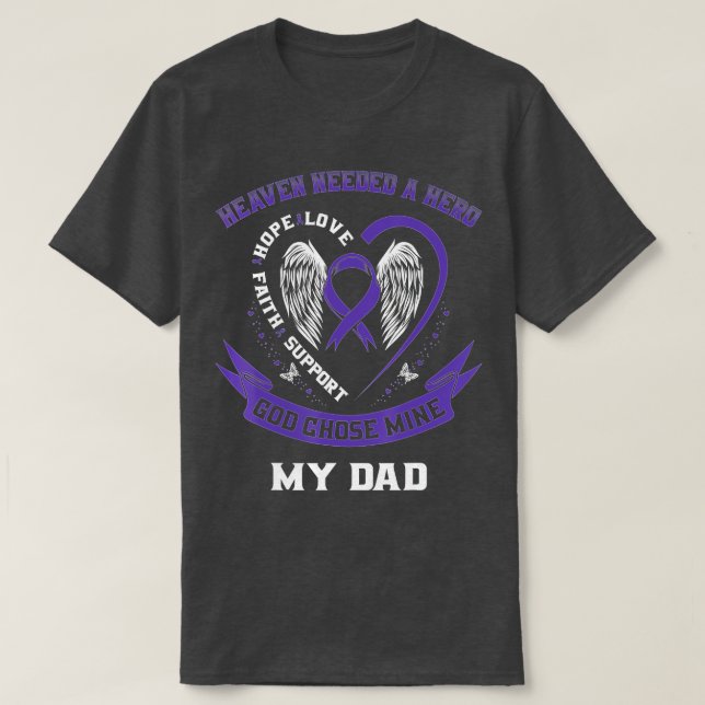 Purple Ribbon Alzheimers Awareness Dad Heart Wings T-Shirt (Design Front)